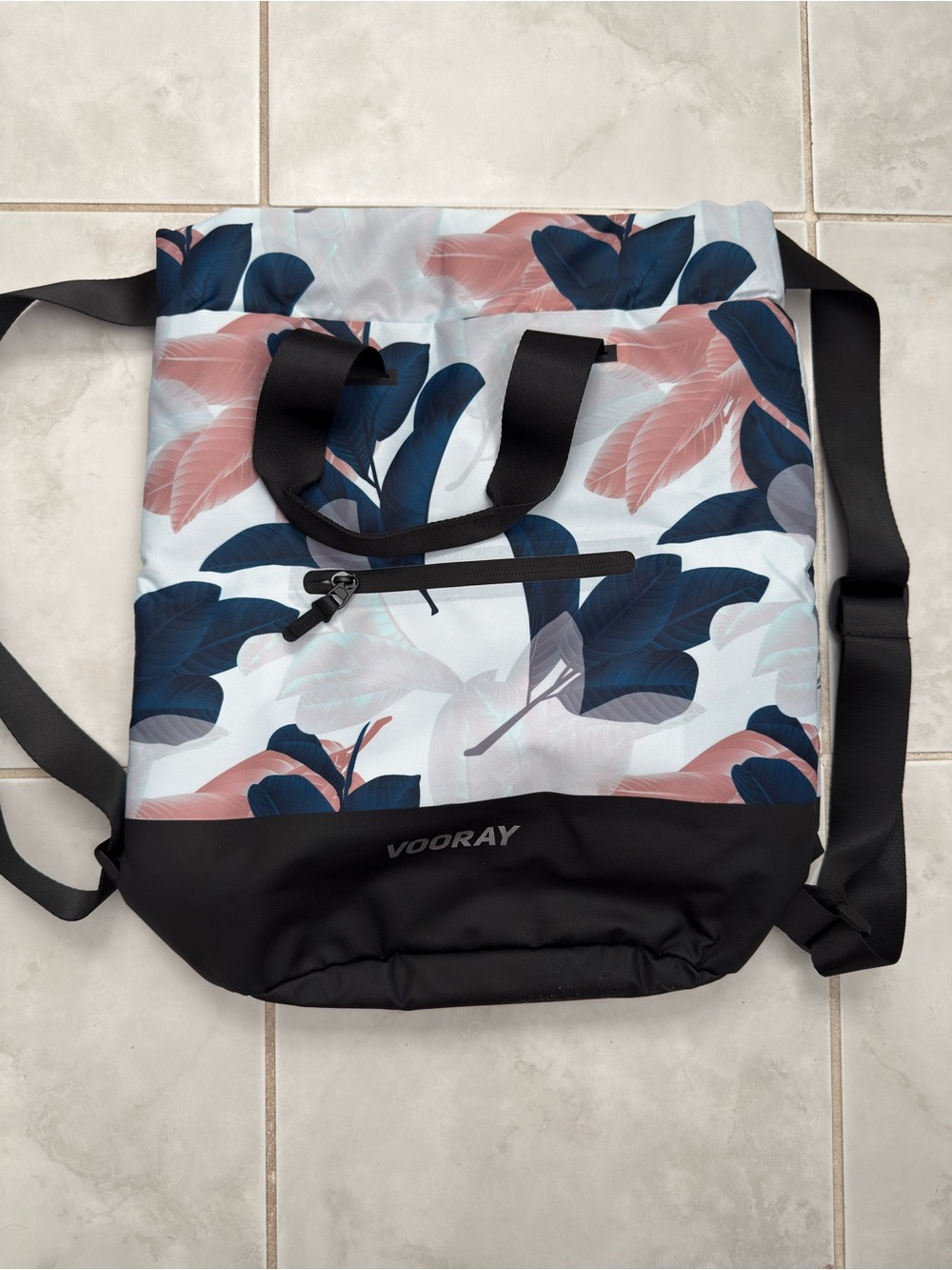Vooray Floral Leaf Tote Backpack in Navy & Blush